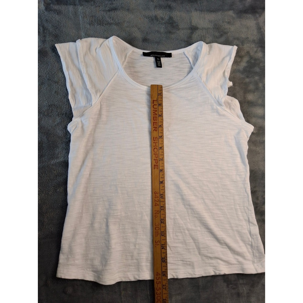 White House Black Market XS White Slub Knit Layered Flutter Sleeve Scoop Neck T - Picture 7 of 8